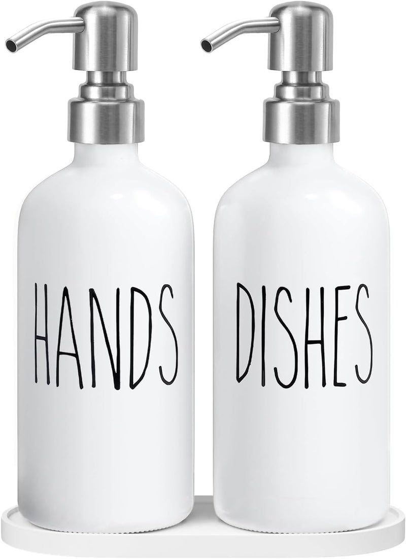 MOMEEMO Soap Dispenser for Kitchen Sink, White Soap Dispenser with Silver Metal Pump, Suitable for Kitchen Decor and Accessories. (White & Silver) - Image 1